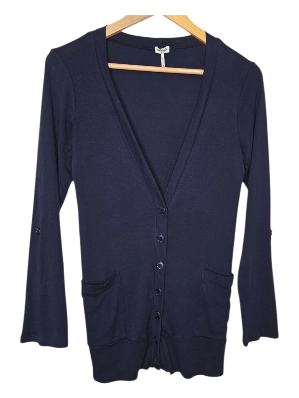 Splendid Womens Navy Blue Modal Cotton Half Button Lightweight Cardigan Medium